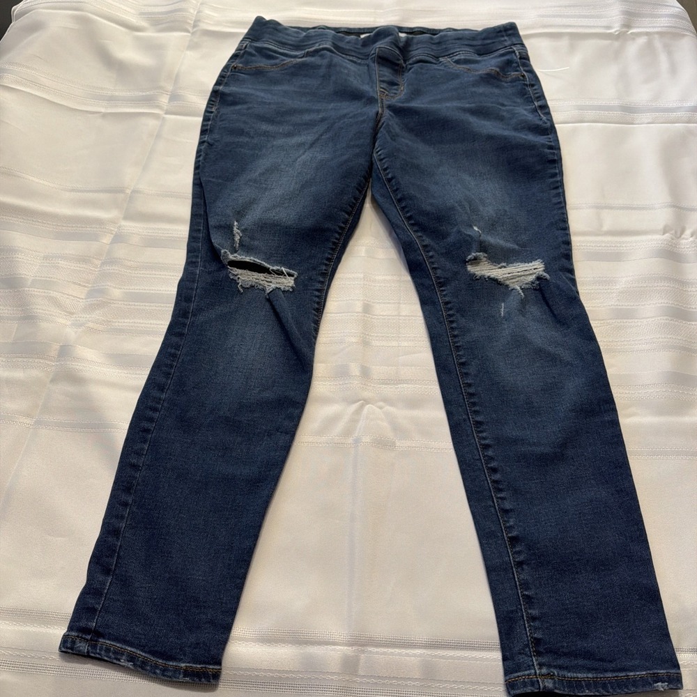 Old Navy Rockstar Jeggings Womens 14 Petite Blue Distressed Pull On Skinny Jeans